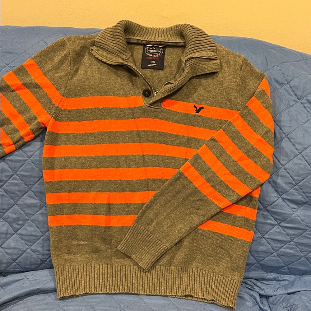 American Eagle Outfitters Gray and Orange Zip-Up Sweater